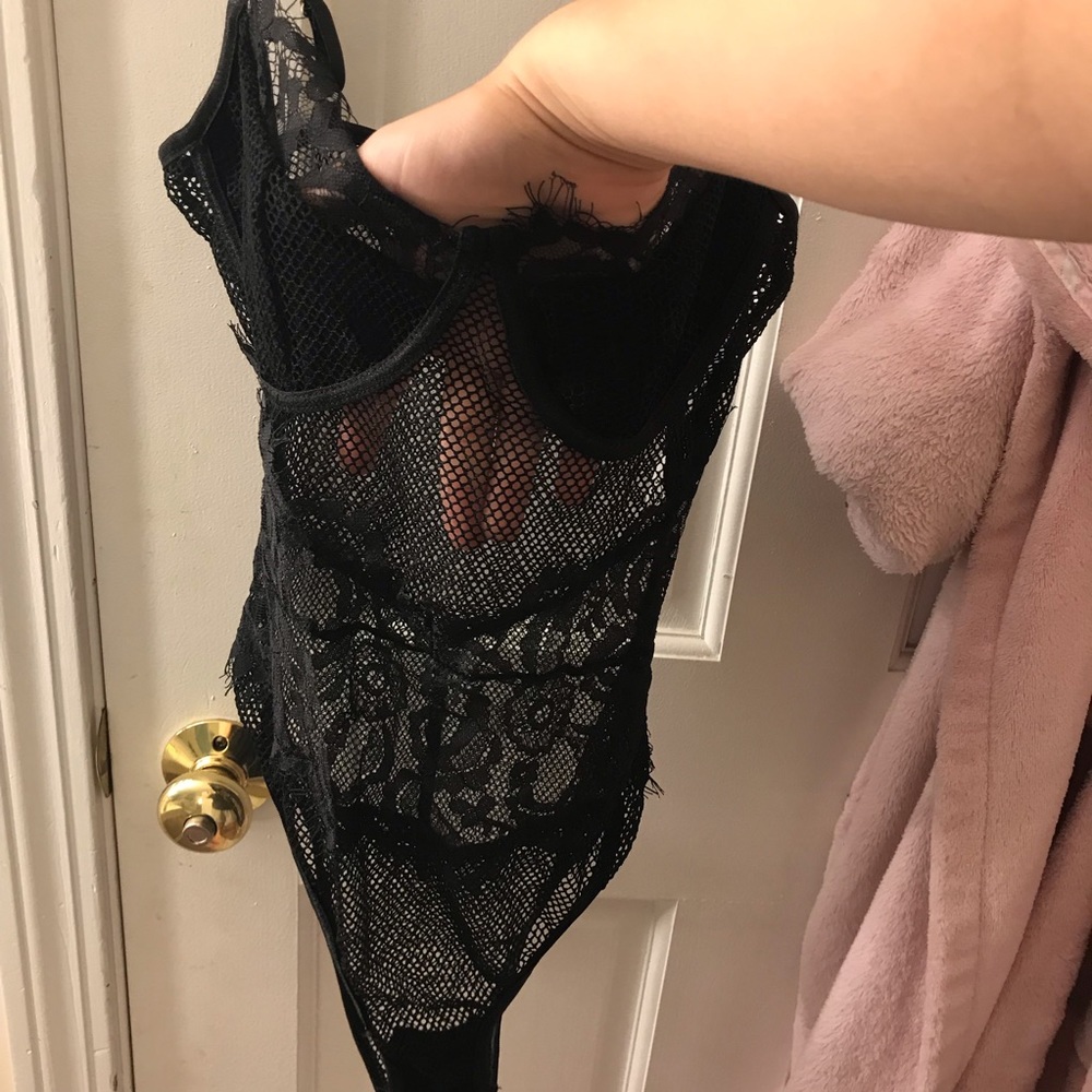 Never worn black lace and mesh body suit
